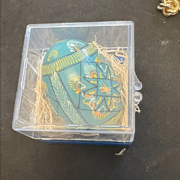 Handcrafted Blue Wood Rabbit Easter Egg Called Pysanda - Picture 2 of 8